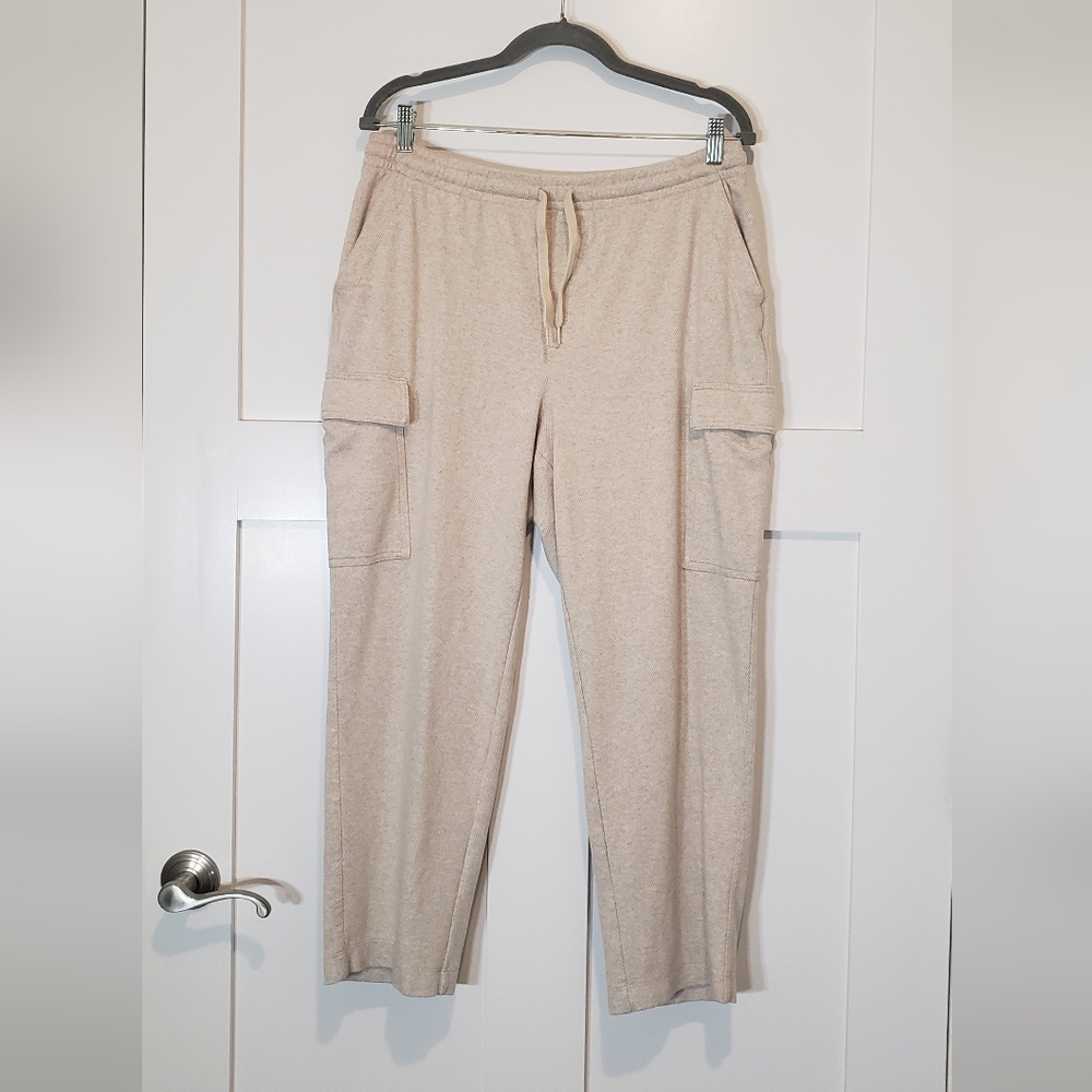 Lands' End Herringbone Lounge Pants Sport Knit Size Large Oatmeal Beige …